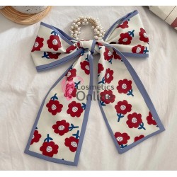 Esarfa din matase cu elastic din perle crem Cod ESF078